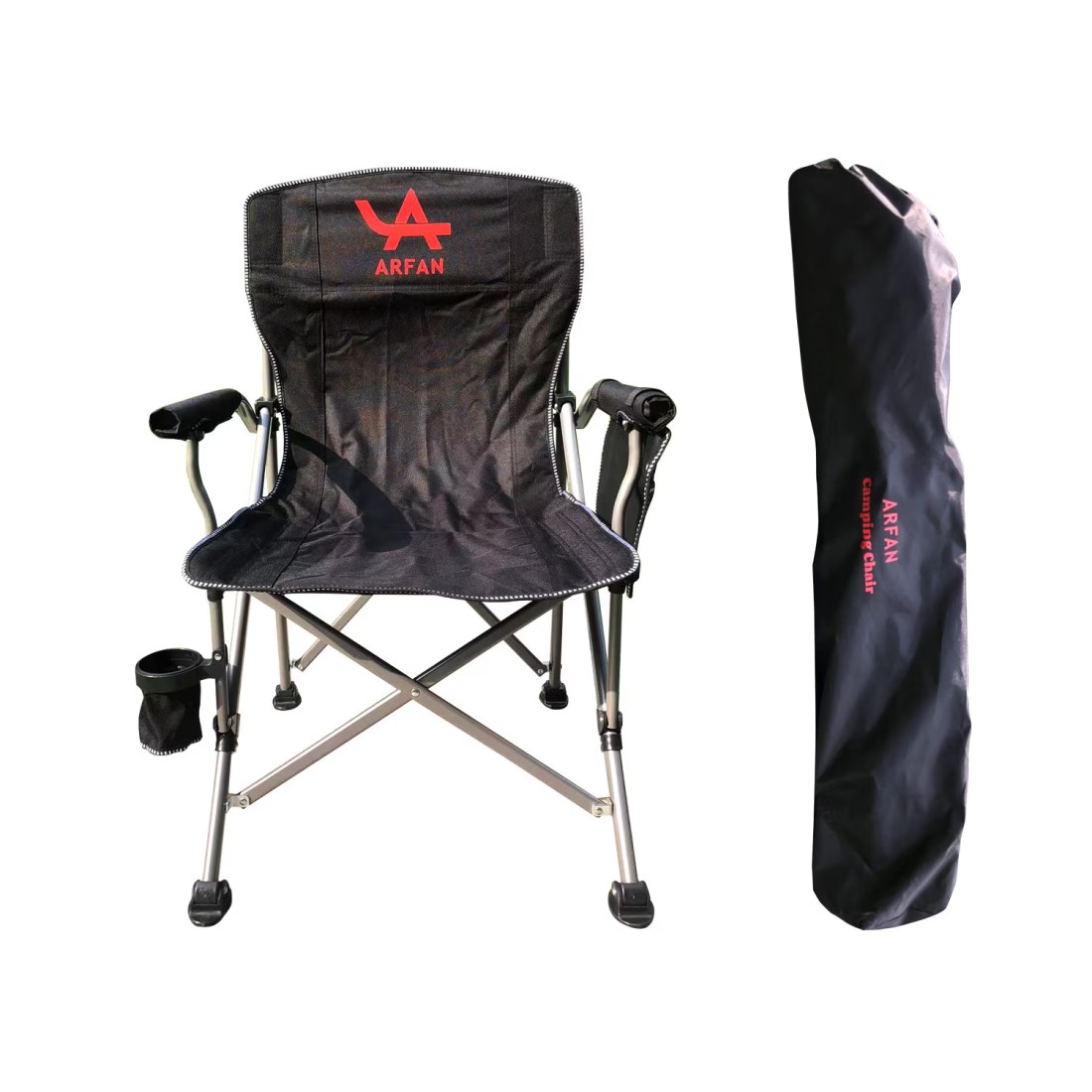 Foldable Camping Chair with Ergonomic High Back, Cup Holder, Adjustable Feet, and Storage Bag – Heavy-Duty Portable Outdoor Chair for Camping, Beach, Fishing, and Picnics - Blue/Black
