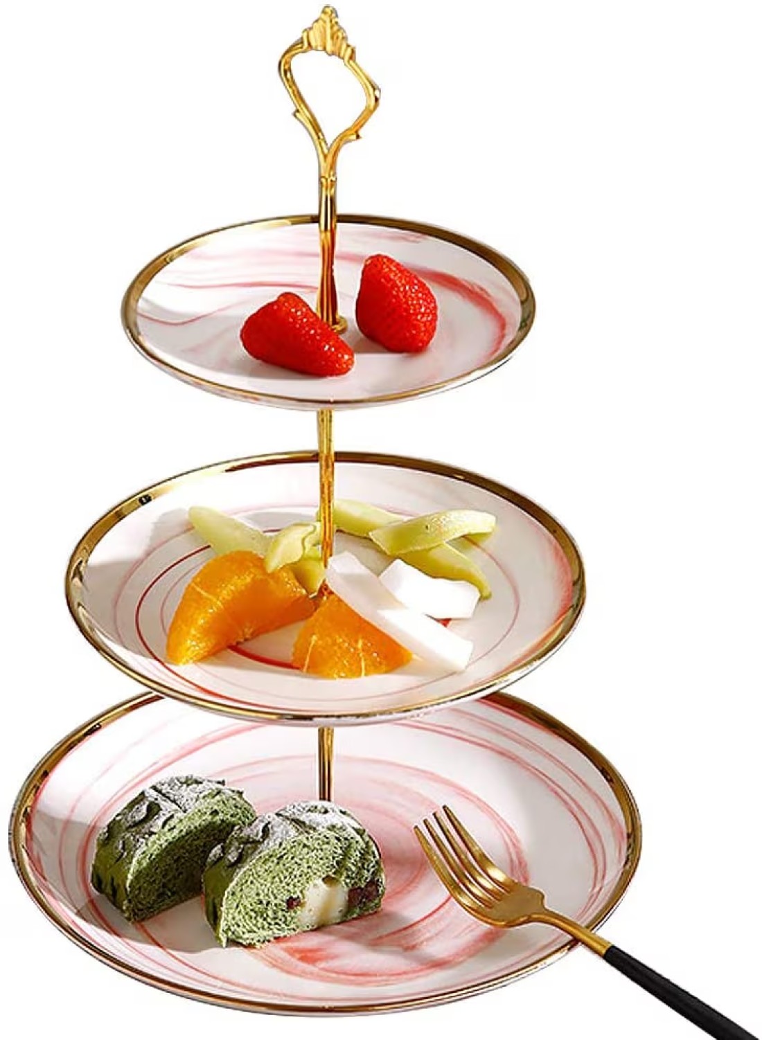Aiwanto 3-Tier Cupcake Stand Tower Dessert Display Plate Pink Serving Tray Dish Treat Stacked Pastry Fruit Serving Platter Carrier for Gift Tea Party Restaurant