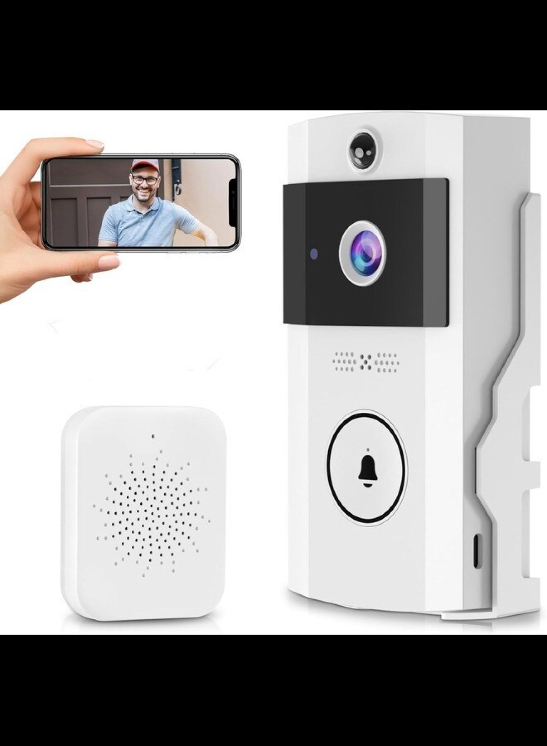 Door Bells with Camera Wireless Chime HD 100MP Video Camera - No Drill Mount No Subscription, Rechargeable Battery Powered 100 Days Use, Motion IR Sensor, View Intercom