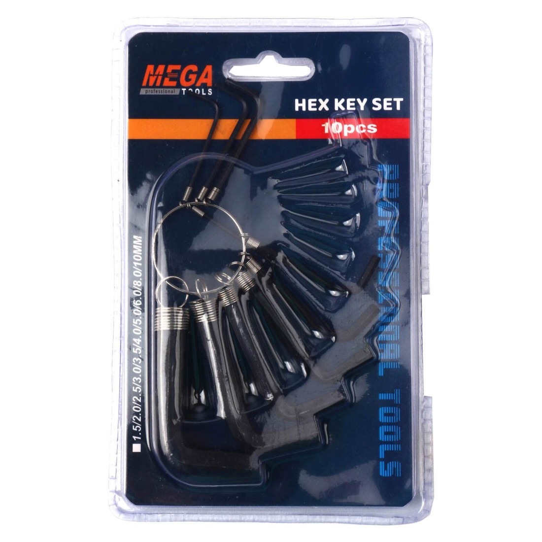 Mega Hex Key Set M-7914 1.5mm 2.0mm 2.5mm 3.0mm 3.5mm 4.0mm 5.0mm 6.0mm 8.0mm 10mm 10 PCS