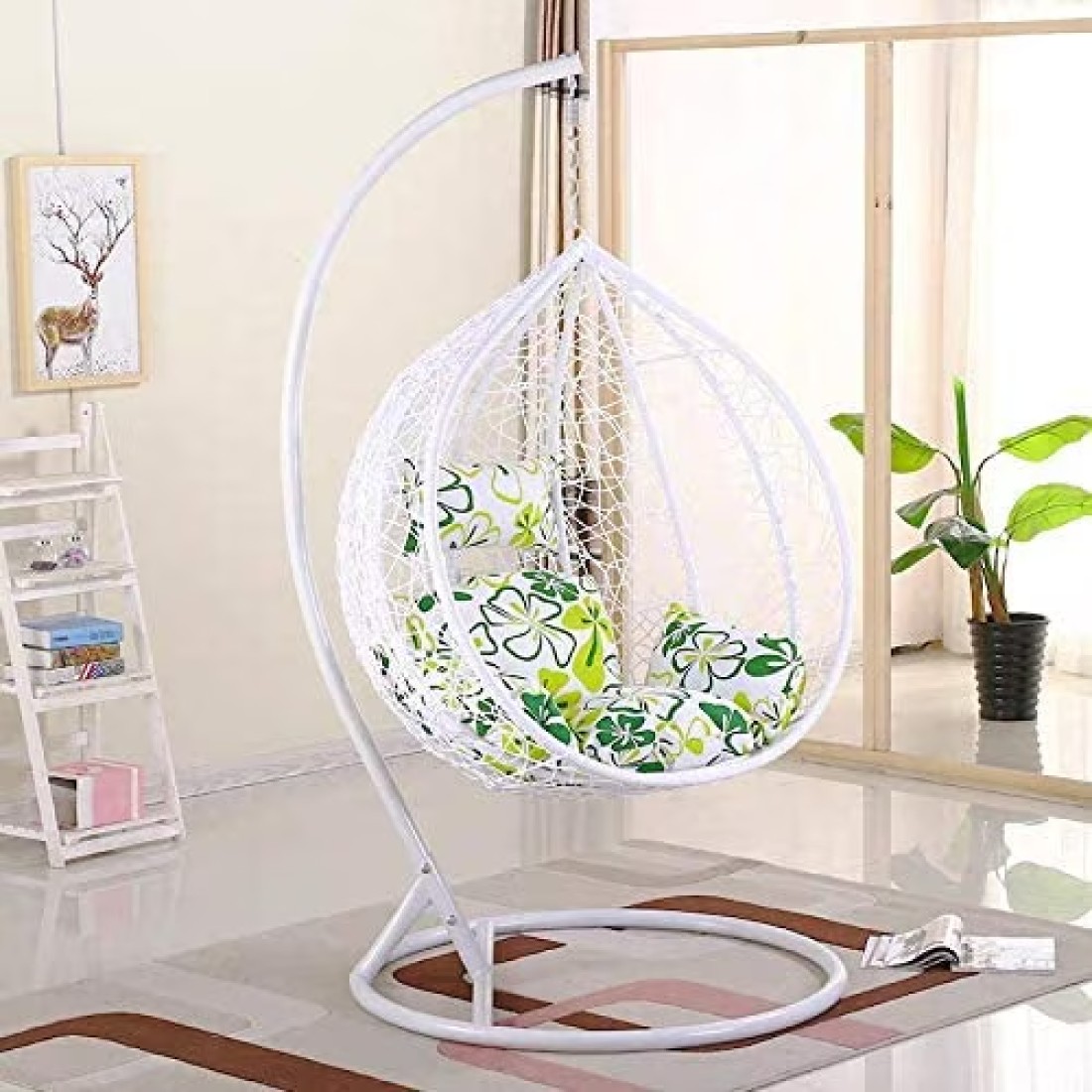 Ex Comfortable Hanging Chair Outdoor Patio Swing Hanging (Egg Nest Shape) White (Random Cushion) Yl-3