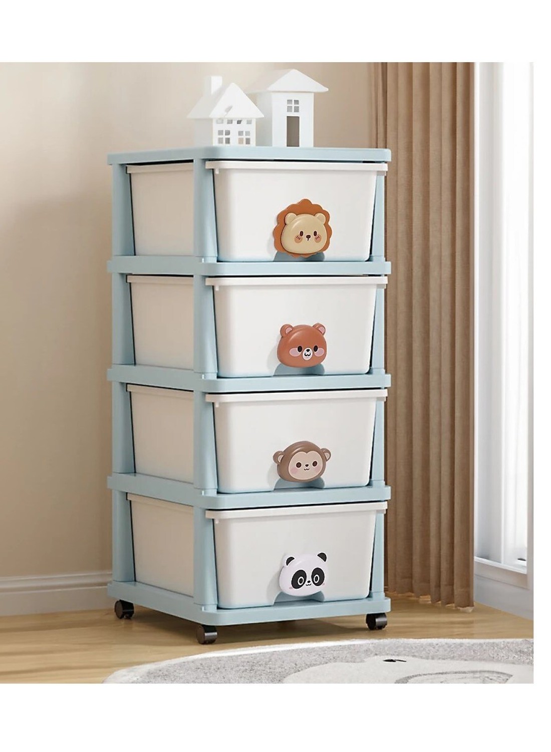 Cozy Nest 4-Layer Children's Toy Plastic Rolling Drawer Clothes Storage Box Organizer With Wheels For Office Kitchen Container Bathroom Living or Playroom Study