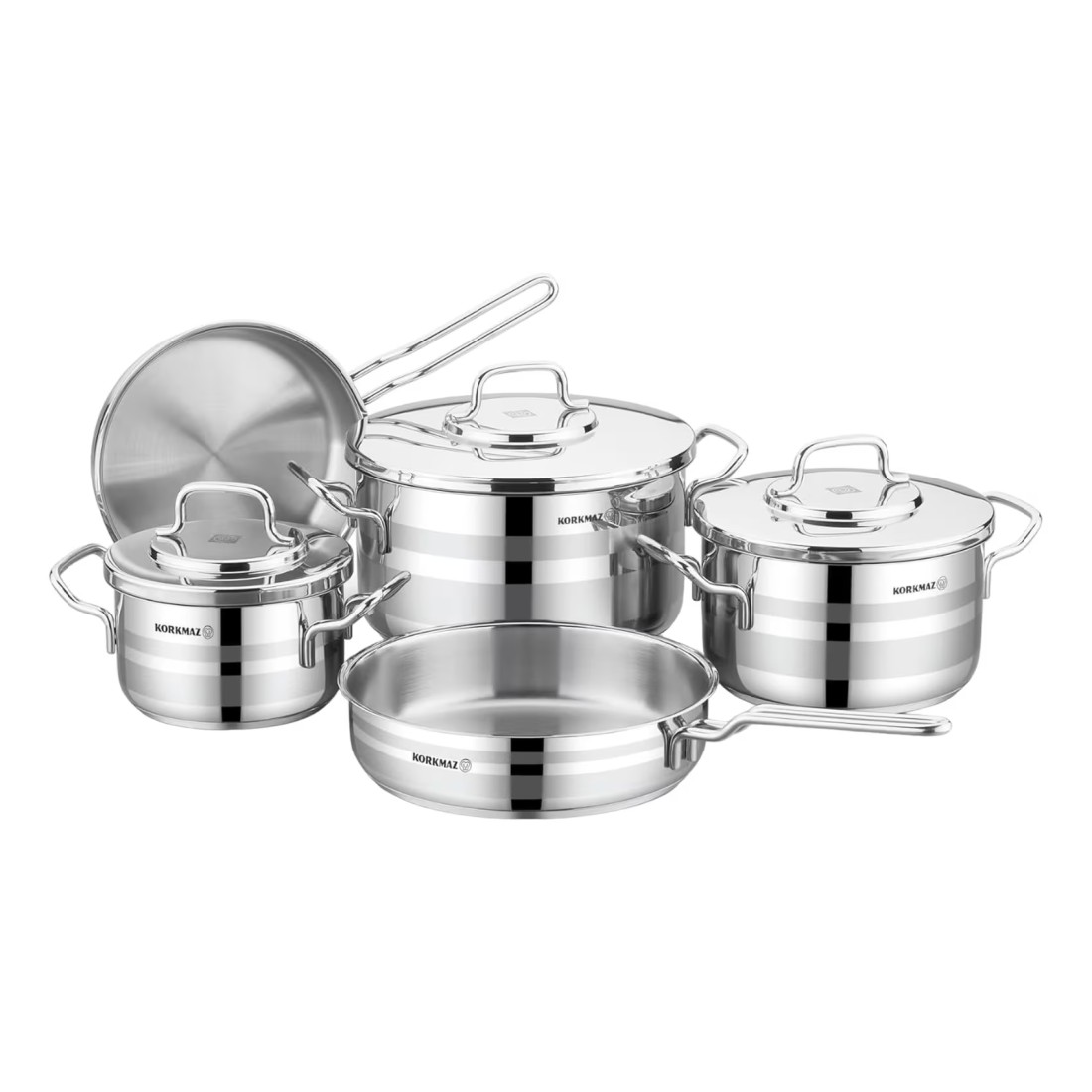 Korkmaz Astron Cookware Set A2055 Silver 8 PCS