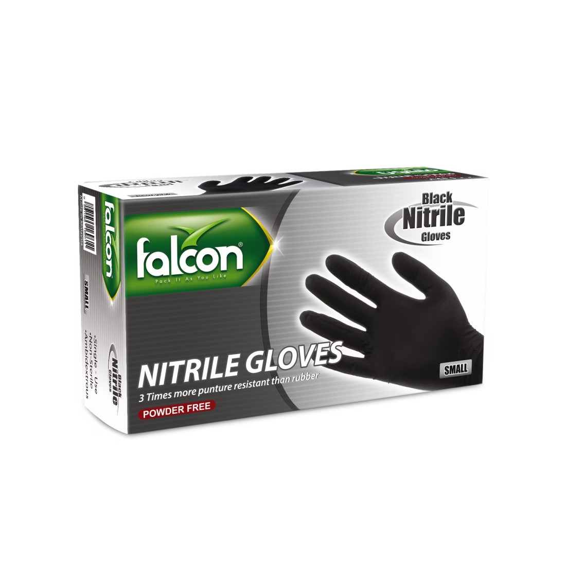 Falcon Nitrile Gloves - Black Powder Free - 100 Pieces (Small)