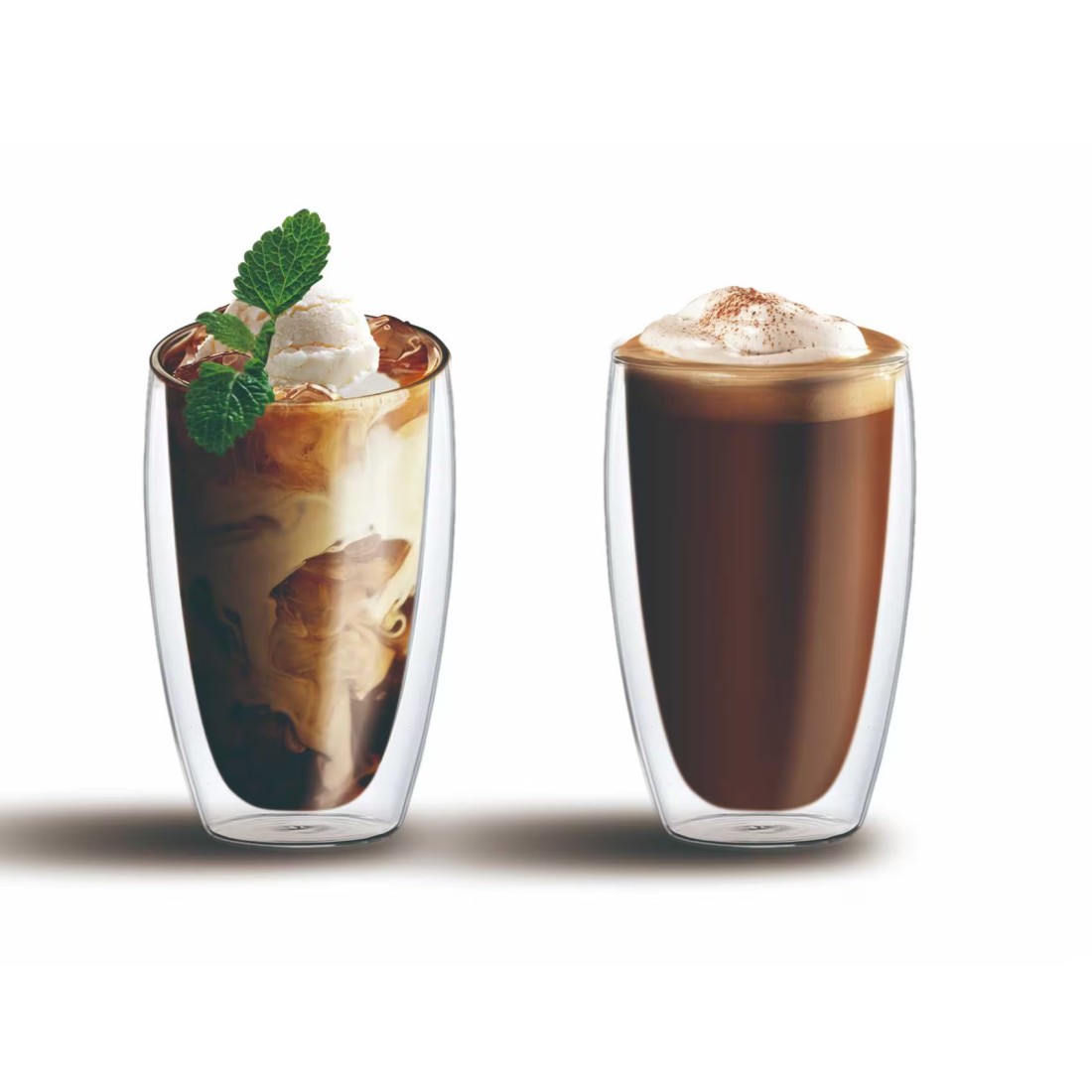 Double Wall Glass Coffee Cup Set Clear 450ml 2 PCS