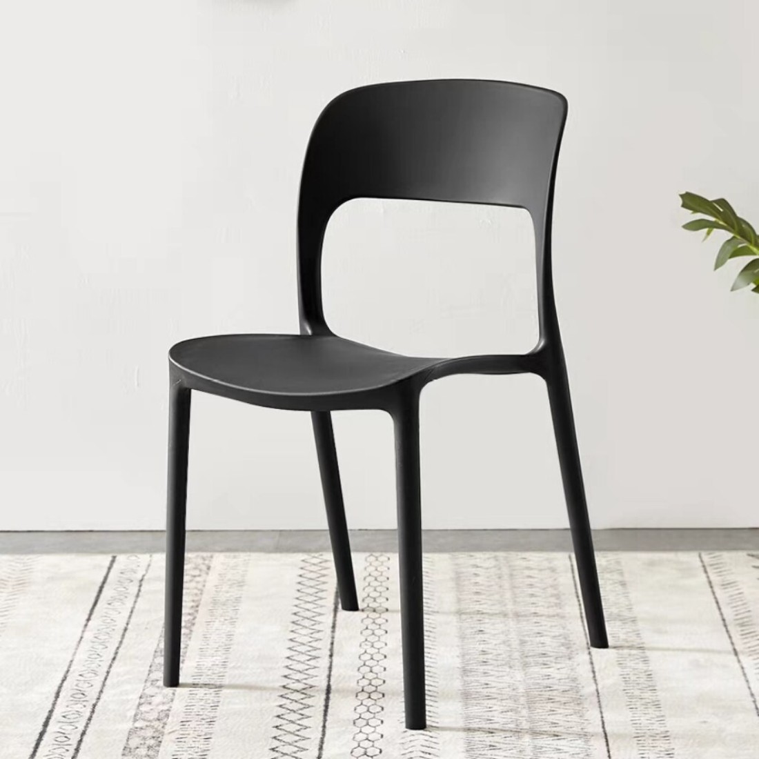 Jeffcoco Furniture Modern Mid Century Premium Plastic Chair,Curved Back Dining Chairs For Kitchen Garden Lounge Meeting Room,1PCS Black