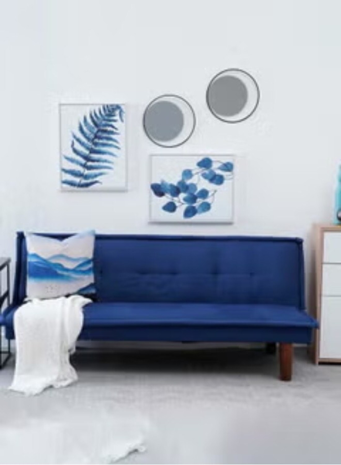 2 Seater Caldo Sofa Bed Foam Filling Fabric Material Blue 160x87x69cm