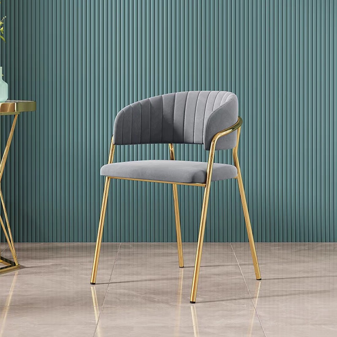 Jeffcoco Furniture Modern Comfortable Velvet Living Room Chair Gold Legs Dining Chair For Restaurant Home Furniture (Grey)