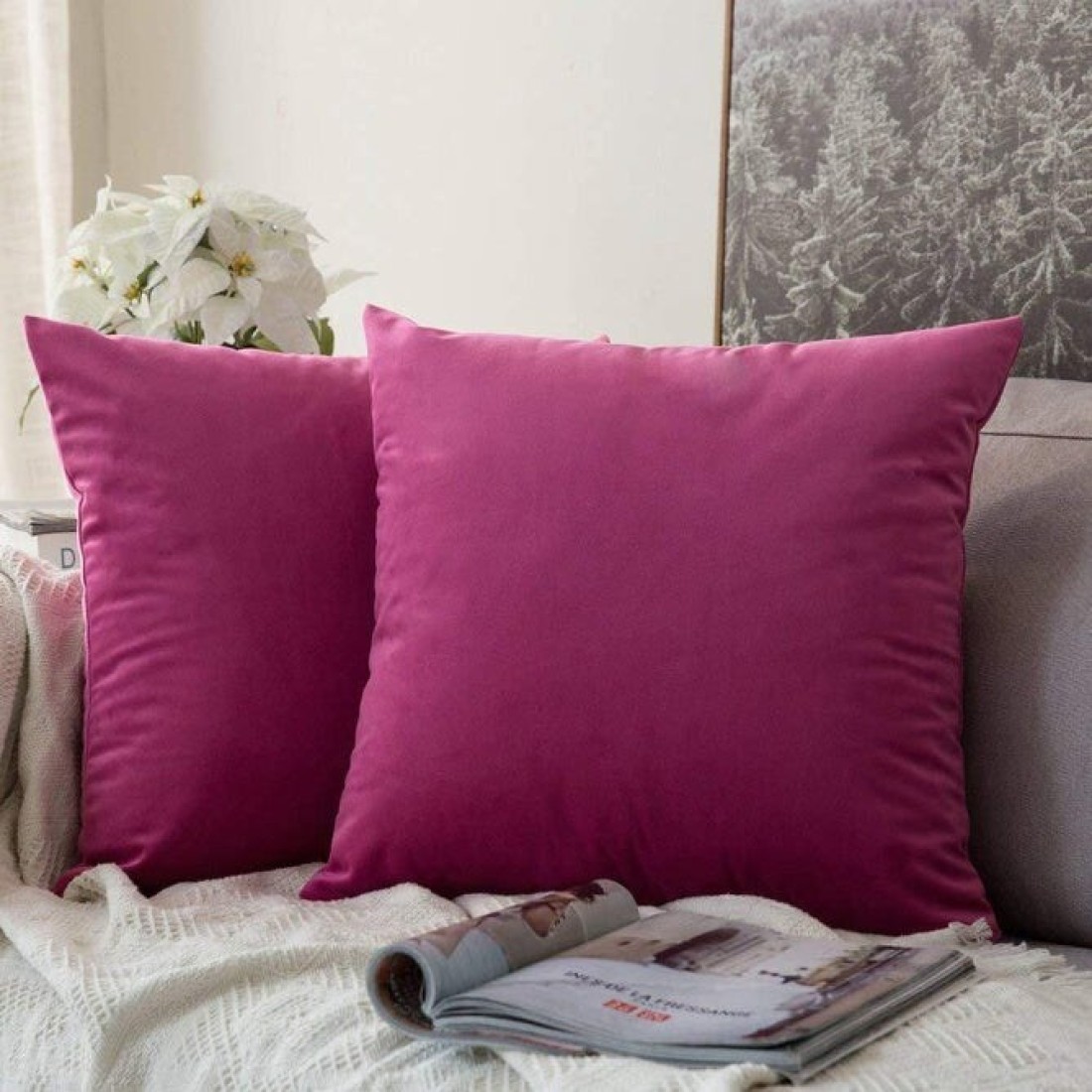 Raafi Wine Color Velvet Cushion Covers ( Set of 2 )