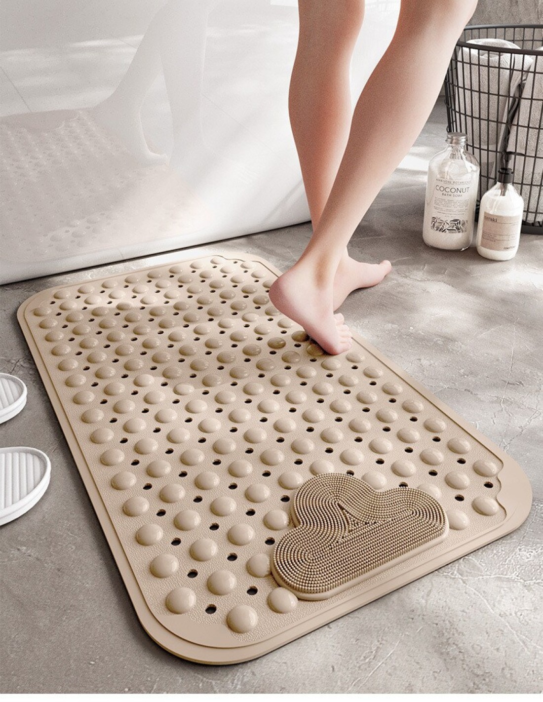 Anti-Slip Massage Bathroom Bath Tub Mats with Suction Cup and Drain Hole Quick Drying Shower Floor Mat (40×70CM)