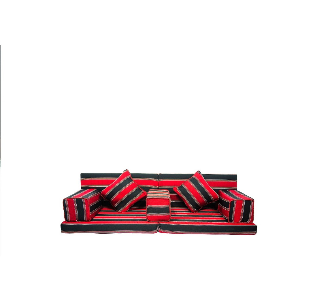 Comfy 7pcs Folding Arabic Majlis sofa set - Red/Black Stripe