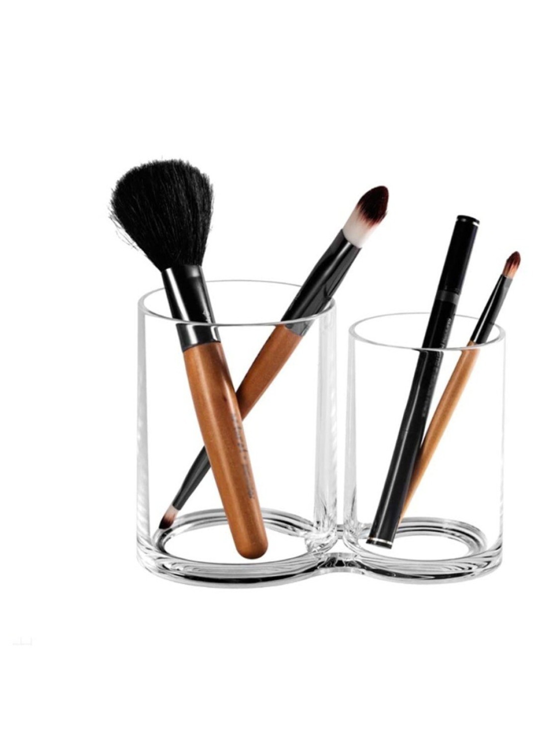 2 Sections acrylic Makeup Organizer Cotton Pads Holder Cosmetics Storage Case Stand for Make Up Brushes Dispenser Divider