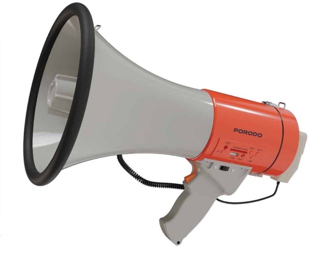 Porodo Portable Bluetooth Speaker &amp; Recorder Megaphone, 700m Effective Range, Up to 8 hours Battery Life, Powerful 50W Output, Multi-Mode Functionality, Recorder and Playback Messenger - Orange
