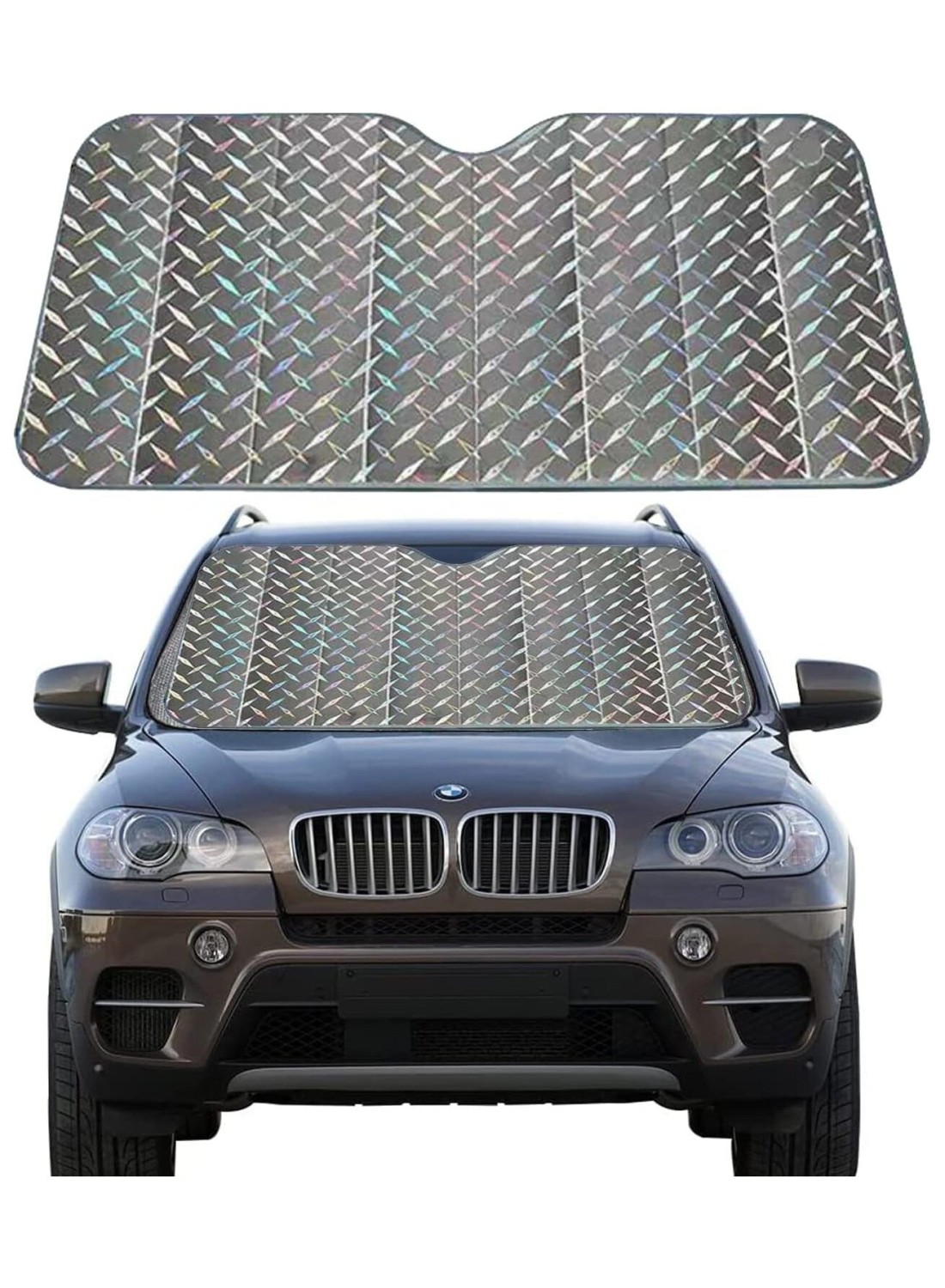 Front Windshield Sun Shade – 5-Layer UV Reflector Folding Sunshade Visor, 55 x 29 Inches Accordion Auto Sun Shield for Cars, SUVs