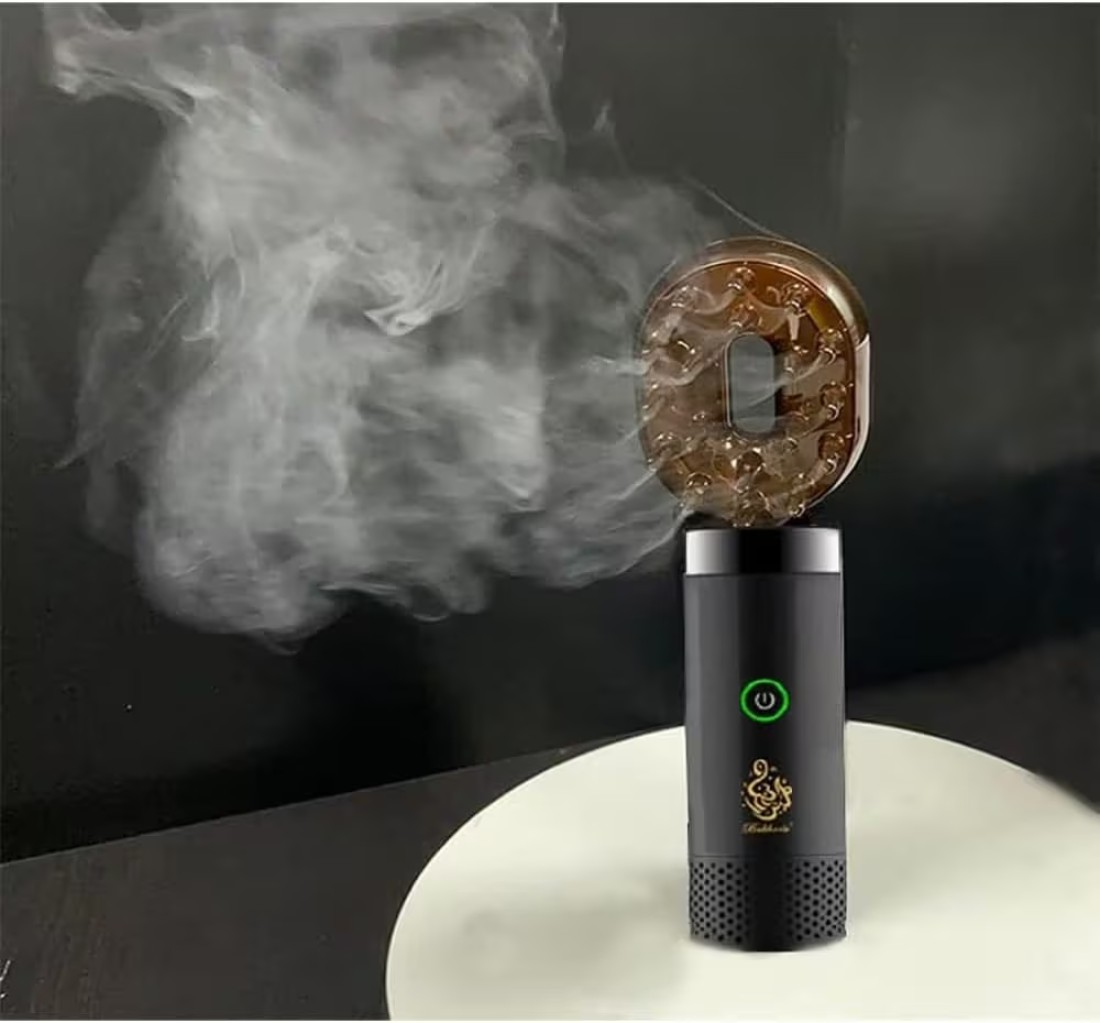 Electric Incense Burner &amp; USB Aroma Diffuser &ndash; Modern Portable Bakhoor Burner with Rechargeable Comb &ndash; Electric Bukhoor Incense Holder (Black)
