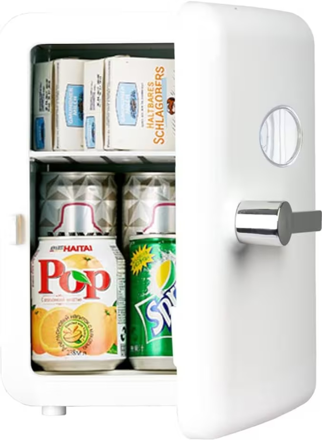 Portable Mini Fridge, 6-Can Compact Travel Refrigerator, AC/DC Thermoelectric Cooler and Warmer for Food, Drinks, Skincare, Beauty, Milk - Ideal for Travel, Car, Office, and Home
