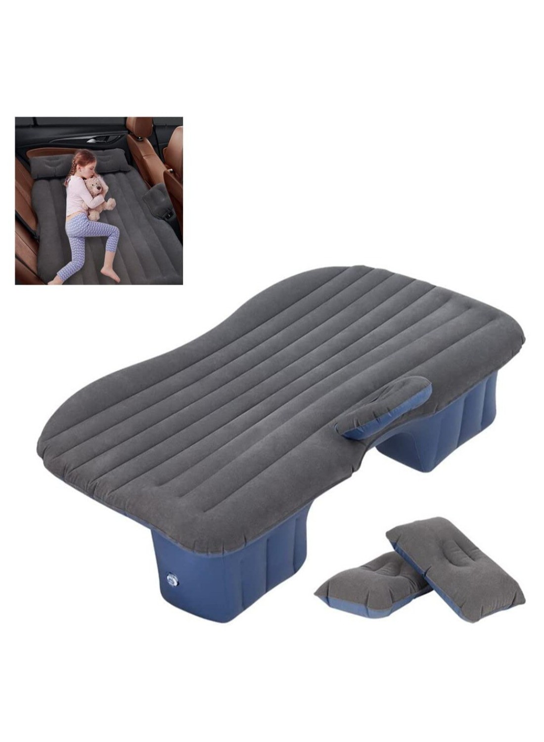 Inflatable Back Seat car Air Mattress Travel Air Bed Cushion with Auto Pump and Two Pillows, Portable Camping Vacation Rest Sleeping Pad Fits Universal SUV Truck Minivan Separable Extended