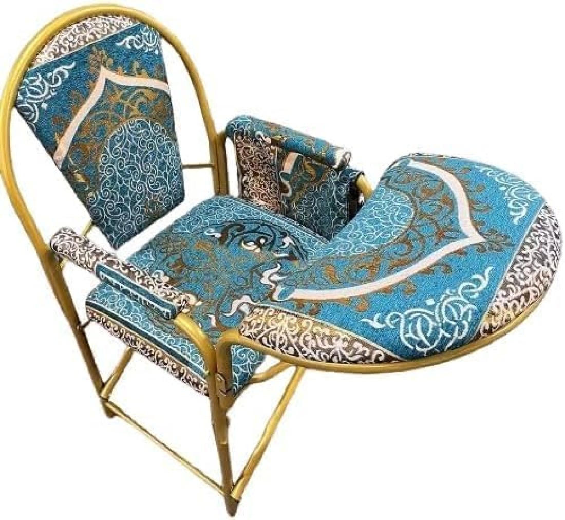 Comfortable Folding Prayer Chair for Elderly with Backrest and Side Pocket (Blue)