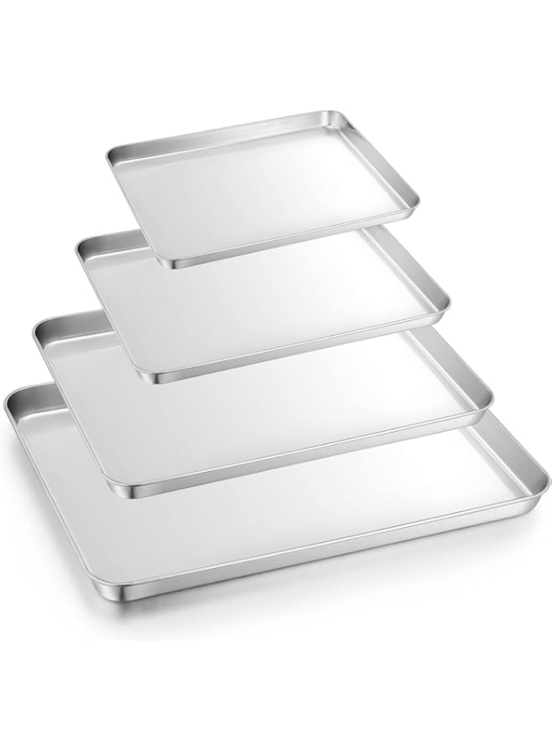 FALAHOM 4 Pack Baking Sheet, 304 Stainless Steel Oven Trays Rectangle Cookie Sheet Pan, Perfect for Baking Cooking Serving, Non Toxic &amp; Healthy, Heavy Duty &amp; Sturdy, Mirror Finished &amp; Dishwasher Safe
