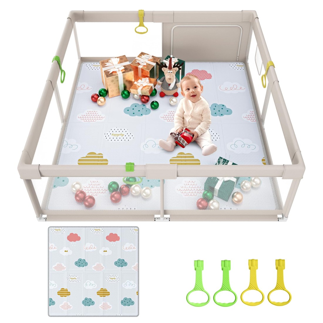 Fodoss Baby Playpen with Mat 59x59inch Playpen for Babies and Toddlers Kids Play Pen Extra Large Baby PlaypenBaby FenceBig Playpen for Infants with GatePlayard for Baby