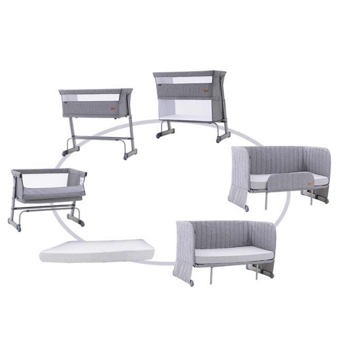 Teknum All In One, 0-4 Years Bedside Crib Cot &amp; Sofa Expansion Pack - Grey