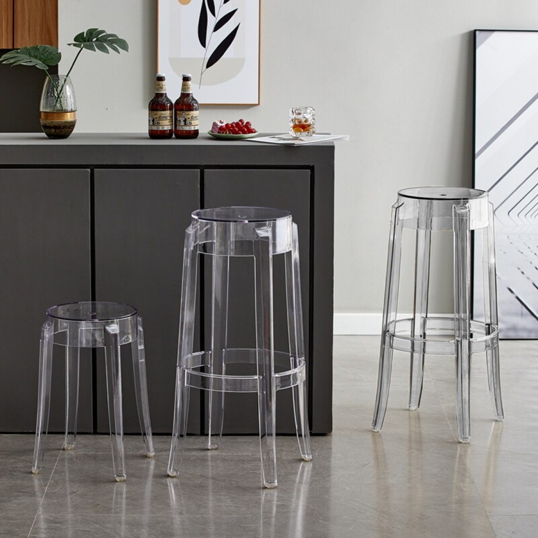 Jeffcoco Plastic Stool Transparent Color Acrylic Dining Chair Crystal Stool Home Chair Creative Stool (45CM 1 pcs)