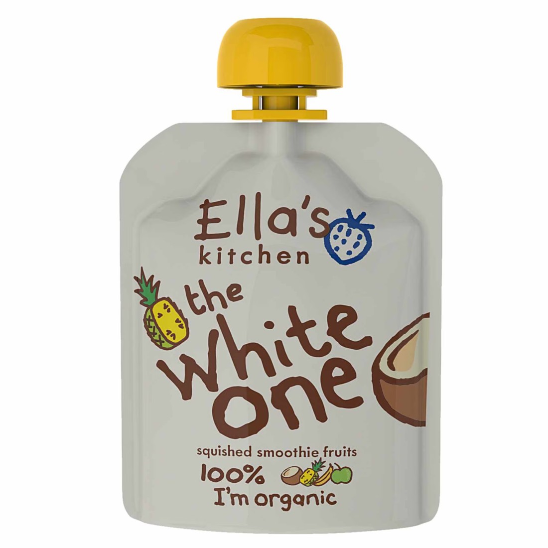 Ella&#39;s Kitchen The White One Gluten Free Dairy Free Organic Squished Smoothie Fruits Baby Food, 6 Months+, 90g Pack of 4