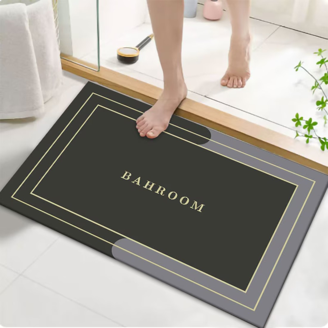 Diatom Mud Anti Slip Bathroom Mat With Printed Design Stylish &amp; Super Absorbent With Soft Material (50X80)