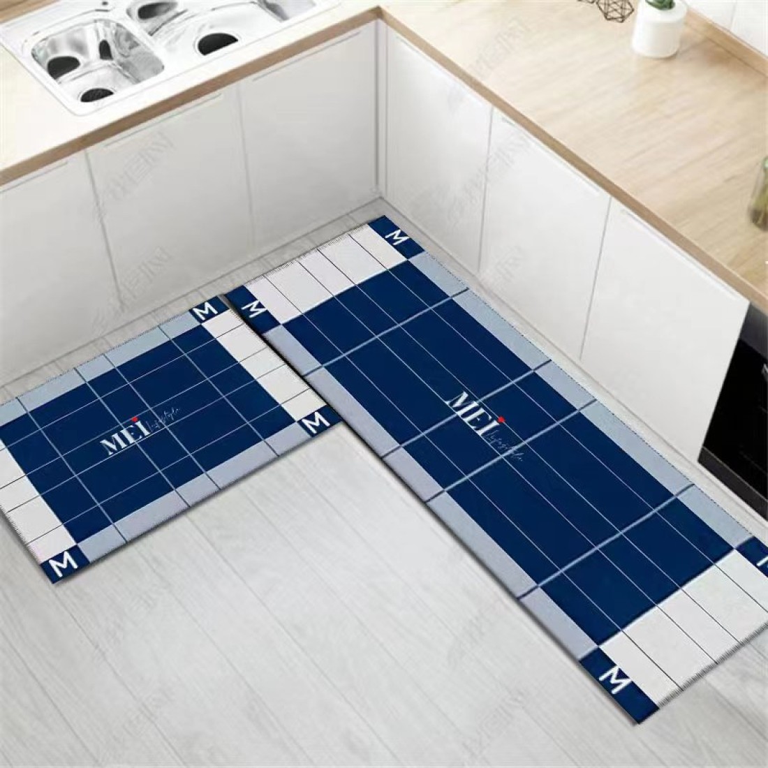 2 PCS Set Large Kitchen Mats With Thick Non Slip Bottom For Kitchen Floor With Beautiful Design (50&times;80CM And 50&times;160CM)