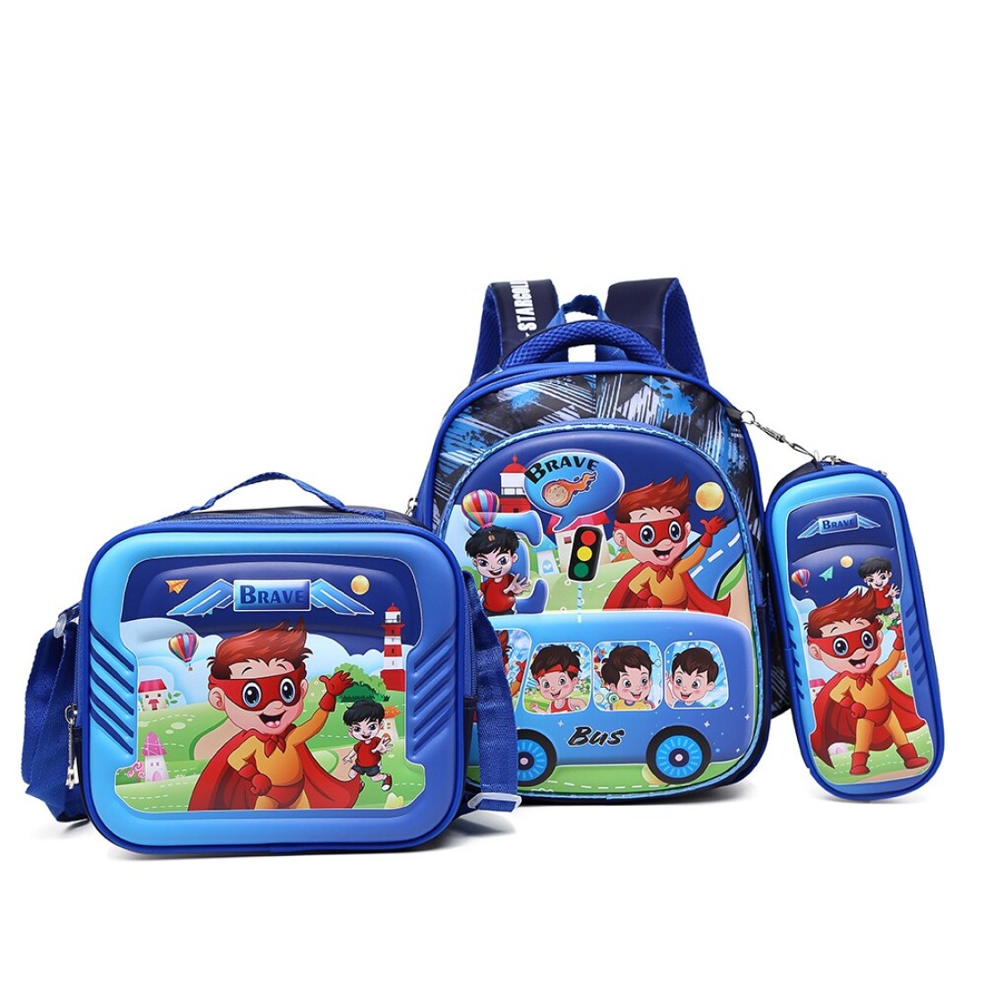 Baby Backpack 3Pcs Combo For Baby Boys With Adjustable Strap For School 12 Inch