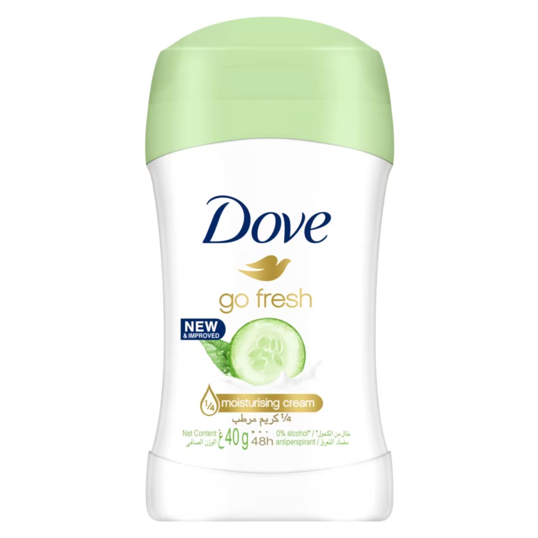 Dove Go Fresh Women&#39;S Antiperspirant Deodorant Stick With 48Hr Protection Cucumber &amp; Green Tea Alcohol Free Antiperspirant With &frac14; Moisturising Cream 40g