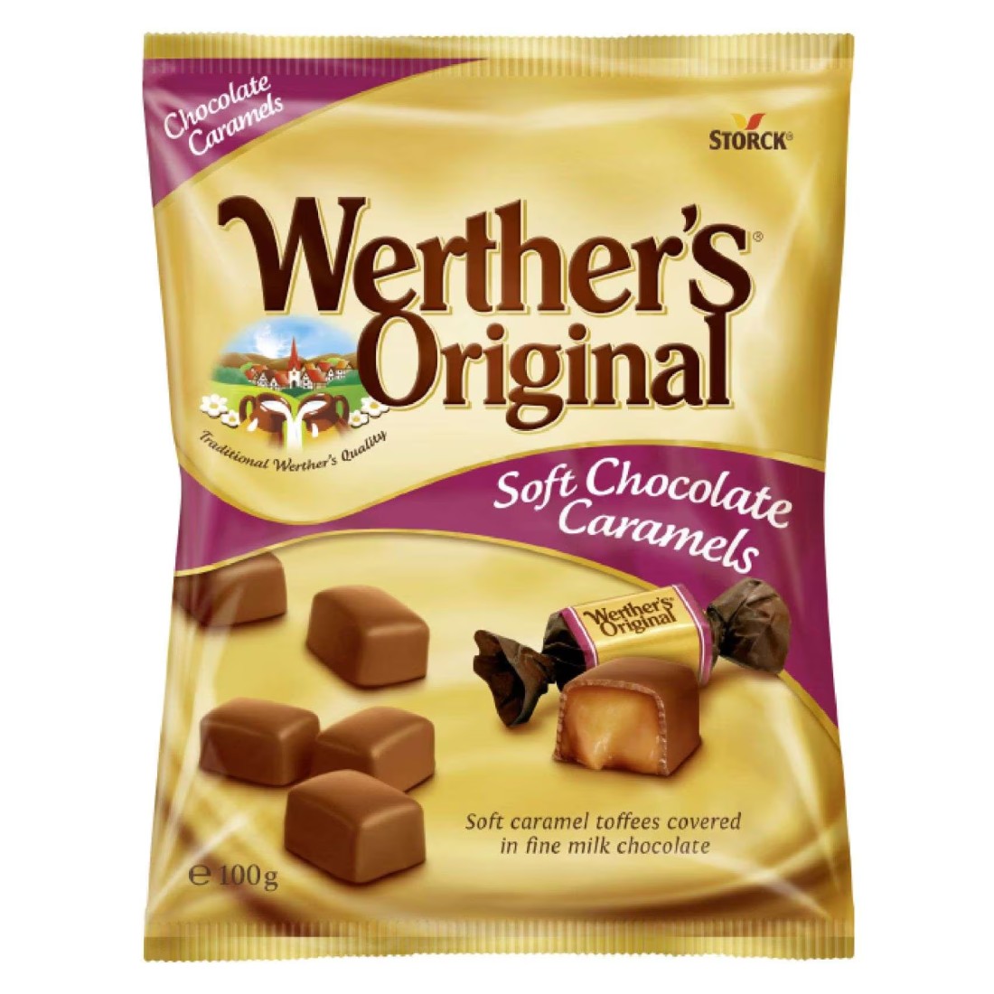 Storck Werther&#39;s Original Soft Chocolate Caramel Toffees, 100g