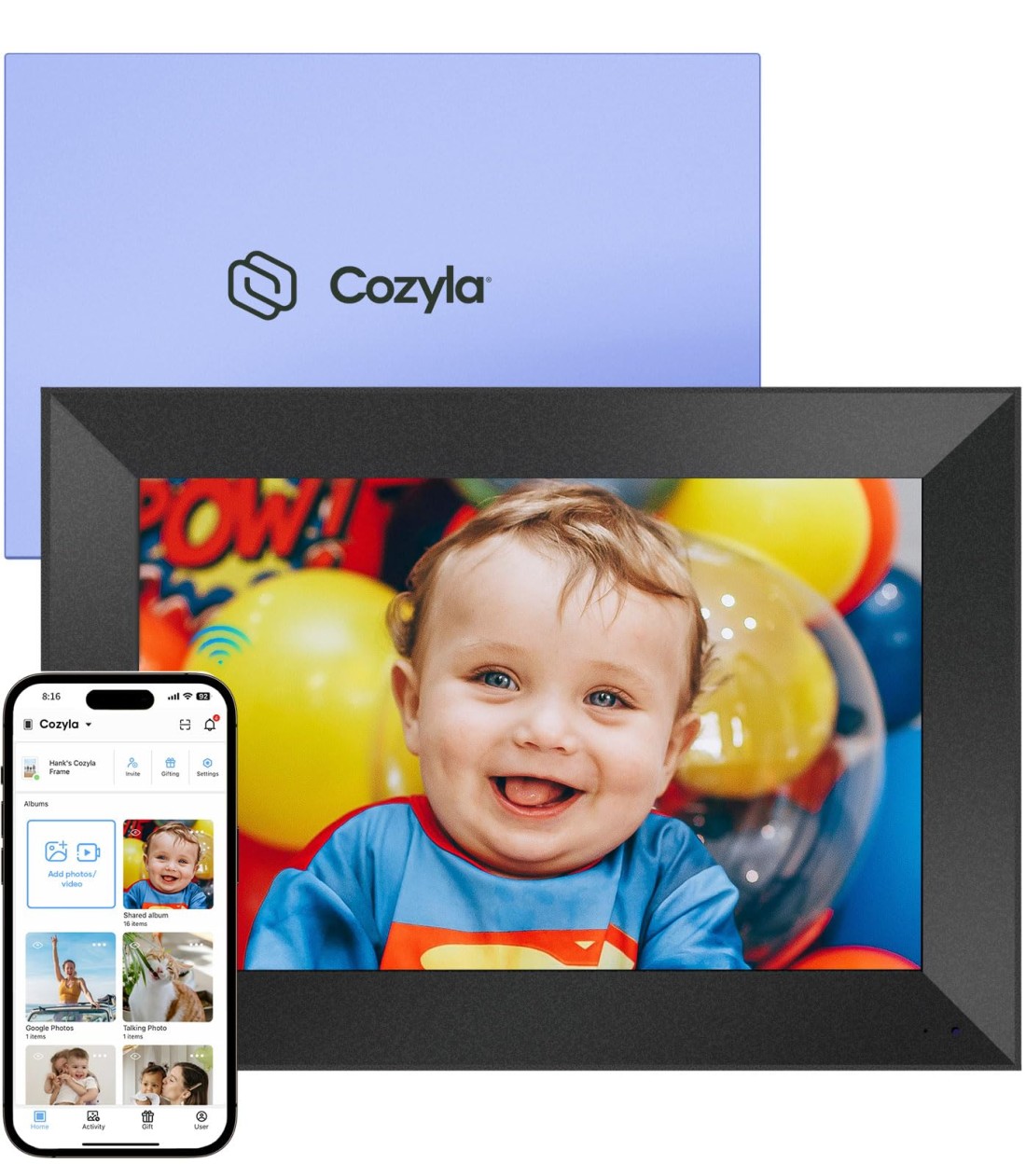 Cozyla Frame Digital Picture WiFi Free Unlimited Storage AIPowered Send Pictures Video via Google Photos Email Web Browser App Digital Photo Electronic Picture Slideshow 101 Inch Black