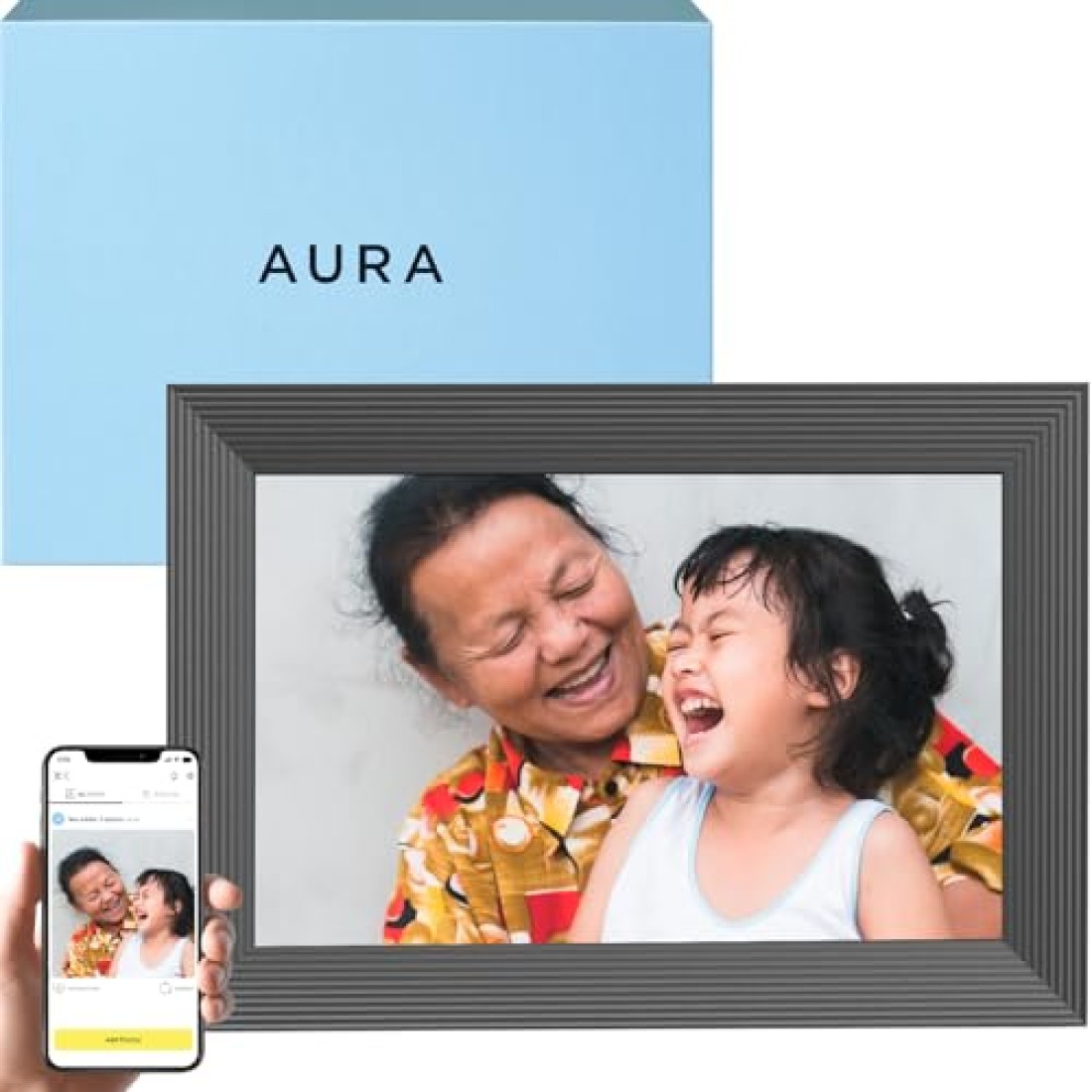 Aura Digital Picture Frame - 10.1&quot; HD Display Wirecutter&#39;s Best Digital Frame for Gifting - Send Photos Directly from Your Phone from Anywhere Quick &amp; Easy Setup Over WiFi - Free Aura App Black