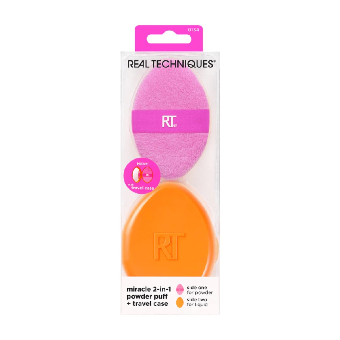 Real Techniques Miracle 2-In-1 Powder Puff + Travel Case - 2 Pieces
