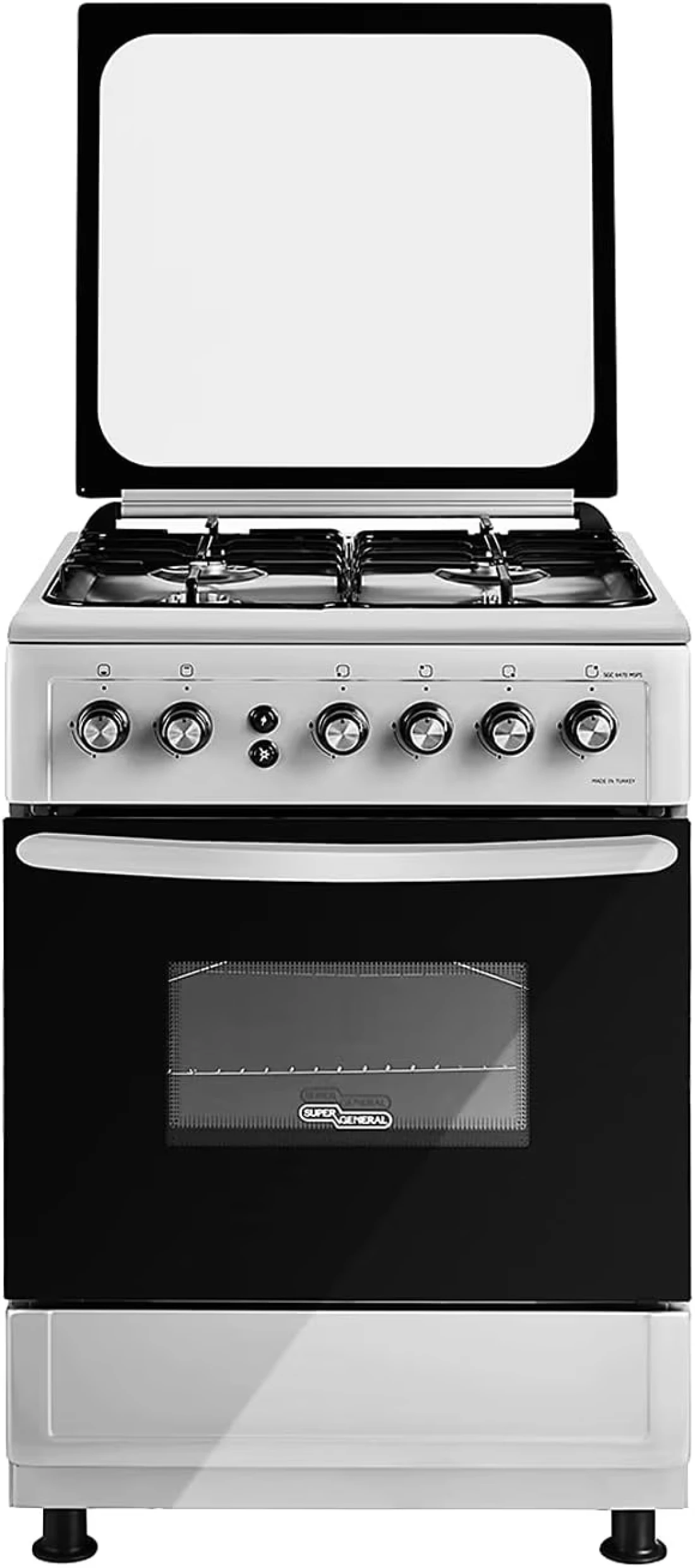 Super General Freestanding Gas Cooker 4-Burner Full-Safety, Stainless-Steel Cooker With Rotisserie, Silver, 60 x 60 x 85 cm, SGC-6470-MSFS, 1-Year Warranty (Installation Not Included)