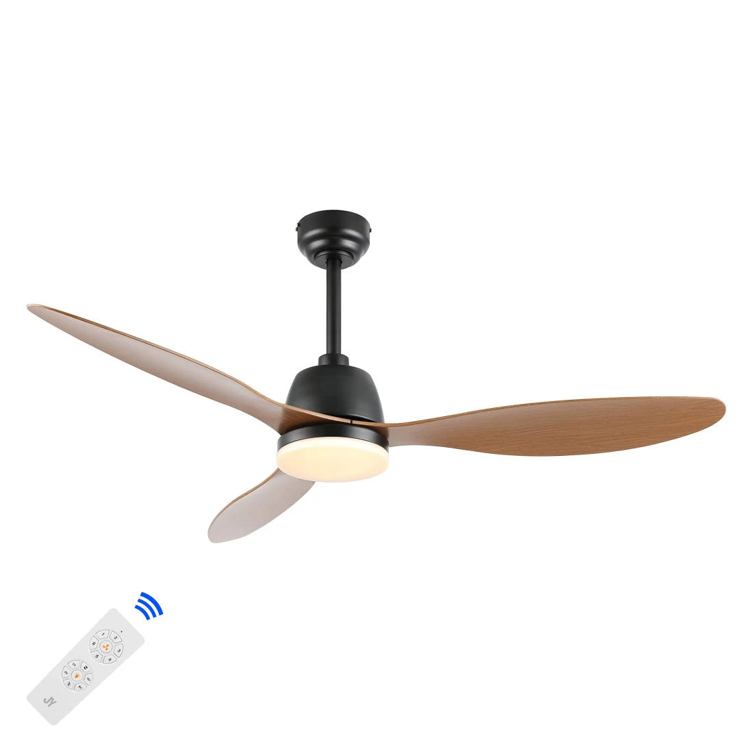 JONATHAN Y JYL9714D Audie 52&quot; 1-Light Mobile-App/Remote-Controlled, 6-Speed Propeller Integrated LED Ceiling Fan, Coastal, Contemporary, Minimalist for Bedroom, Living Room, Office, Light Brown Wood