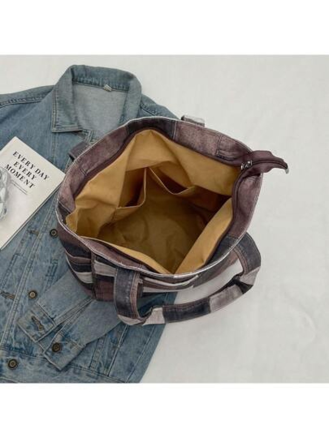 Canvas Denim Printed Tote Bag Multi Pockets Shoulder Handbag Fashion Denim Backpack For Women