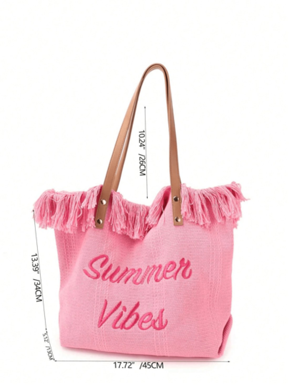 Fashion Large Capacity Letter Tassel Canvas Tote Bag Minimalist Commute And Shopping Shoulder Handbag