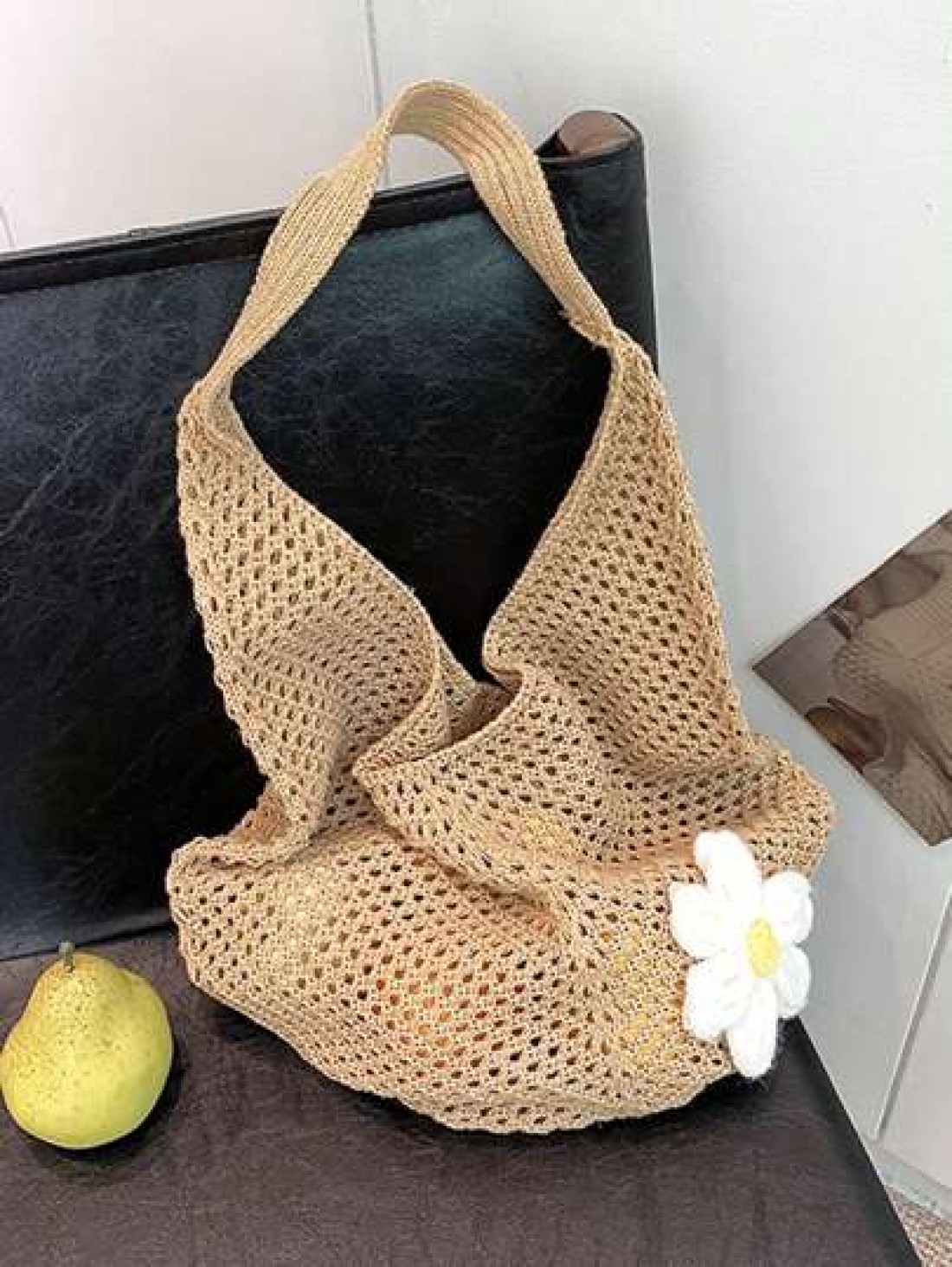 Hollow Out Weave Straw Bag Bohemian Beach Handbag Hollow Tote Bag Large Capacity Shopping Beach Bag Fashion Hollow Out Weave Straw Bag Beach Handbag Bohemian Style Beach Bag Slouchy Style Large Capaci