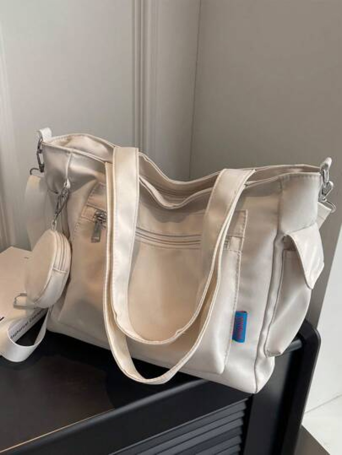 KVKY Large Capacity Unisex Tote Bag With Coin Purse 1pc New Korean Style College Style Middle School Student Schoolbag Casual Bag Crossbody Shoulder Bag Canvas Bag Slant Cross Bag Women Bag With Dime