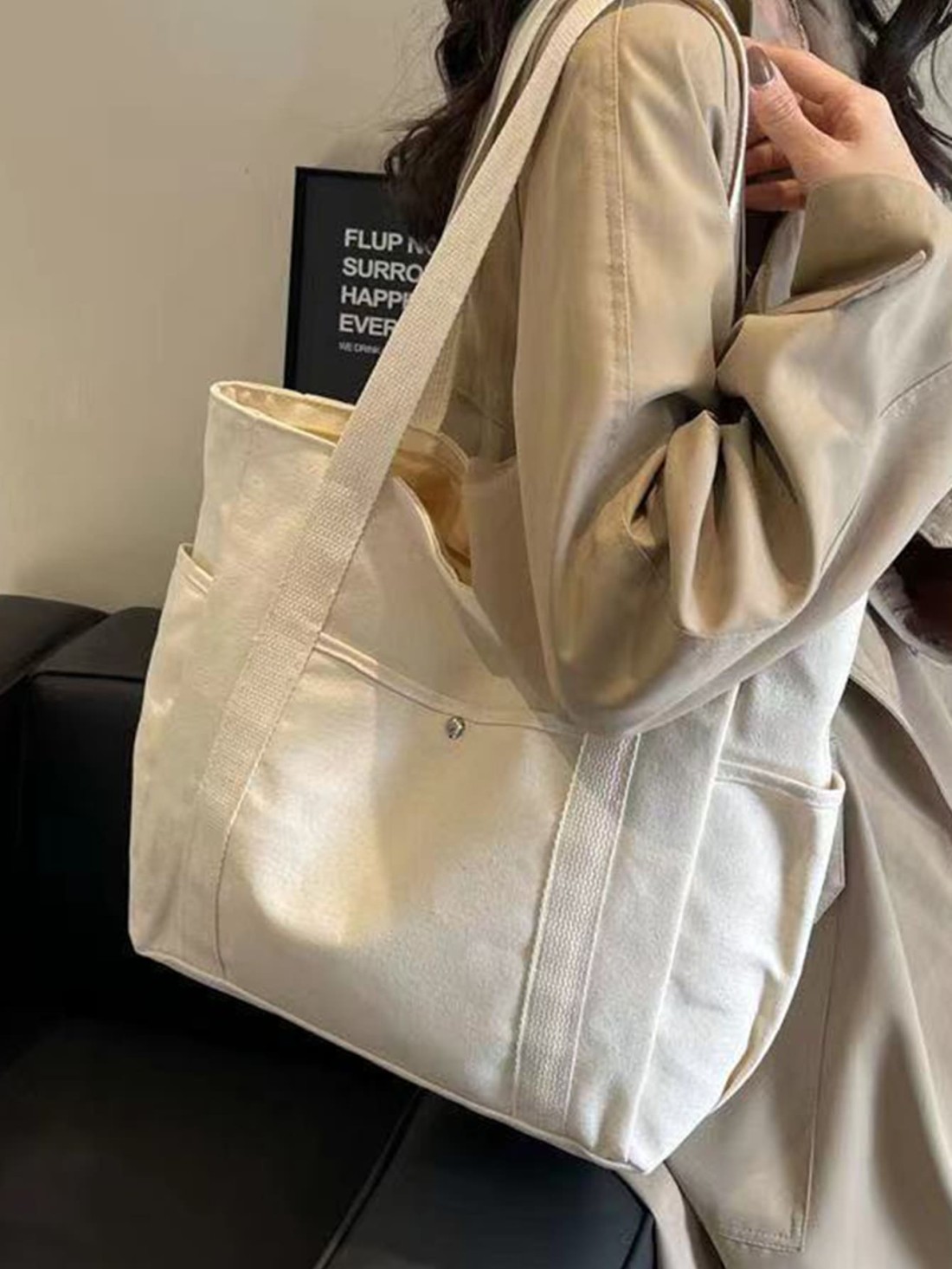 Multi Pocket Tote Bag For Women Canvas Bag With Handle Bag Large Capacity Purse Reusable Handbag Canvas Tote Bag Perfect For Daily Use And Travel Tote Bags For Students Multiple Compartments Perfect F