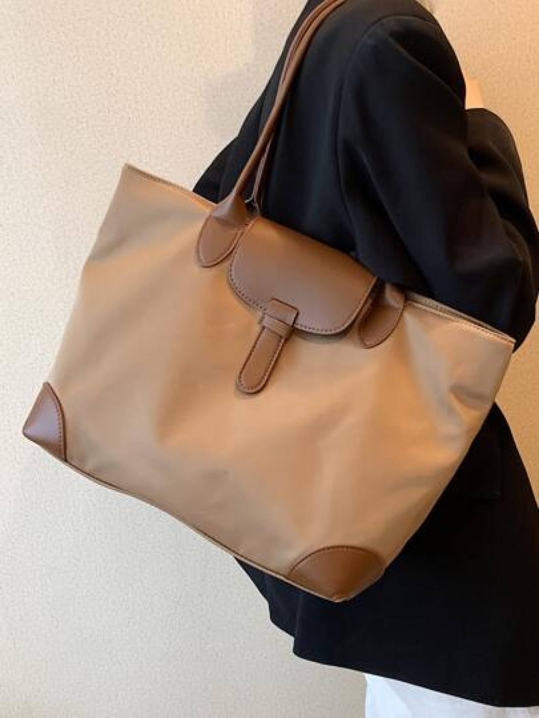 Lightweight Business Casual Large Capacity Tote Bag Nylon Double Handle Shoulder Bag Women s Fashion Office Work Handbag Stitch Detail Shoulder Tote Bag For Teen Girls Women College Students Rookies W