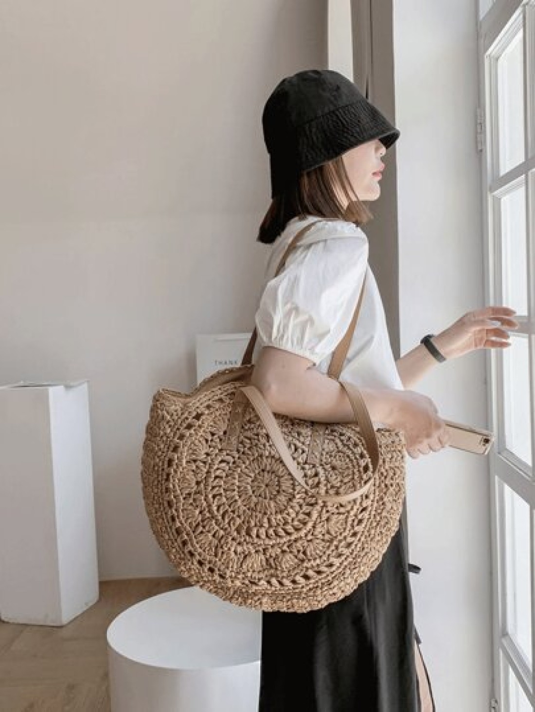 In 2024 The New Fashion Holiday Style Large Capacity Straw Beach Bag Hollowed Out Design Is Suitable For Travel School Bag Large Capacity Lightweight Portable Classic Casual Suitable For Teen Girls Wo