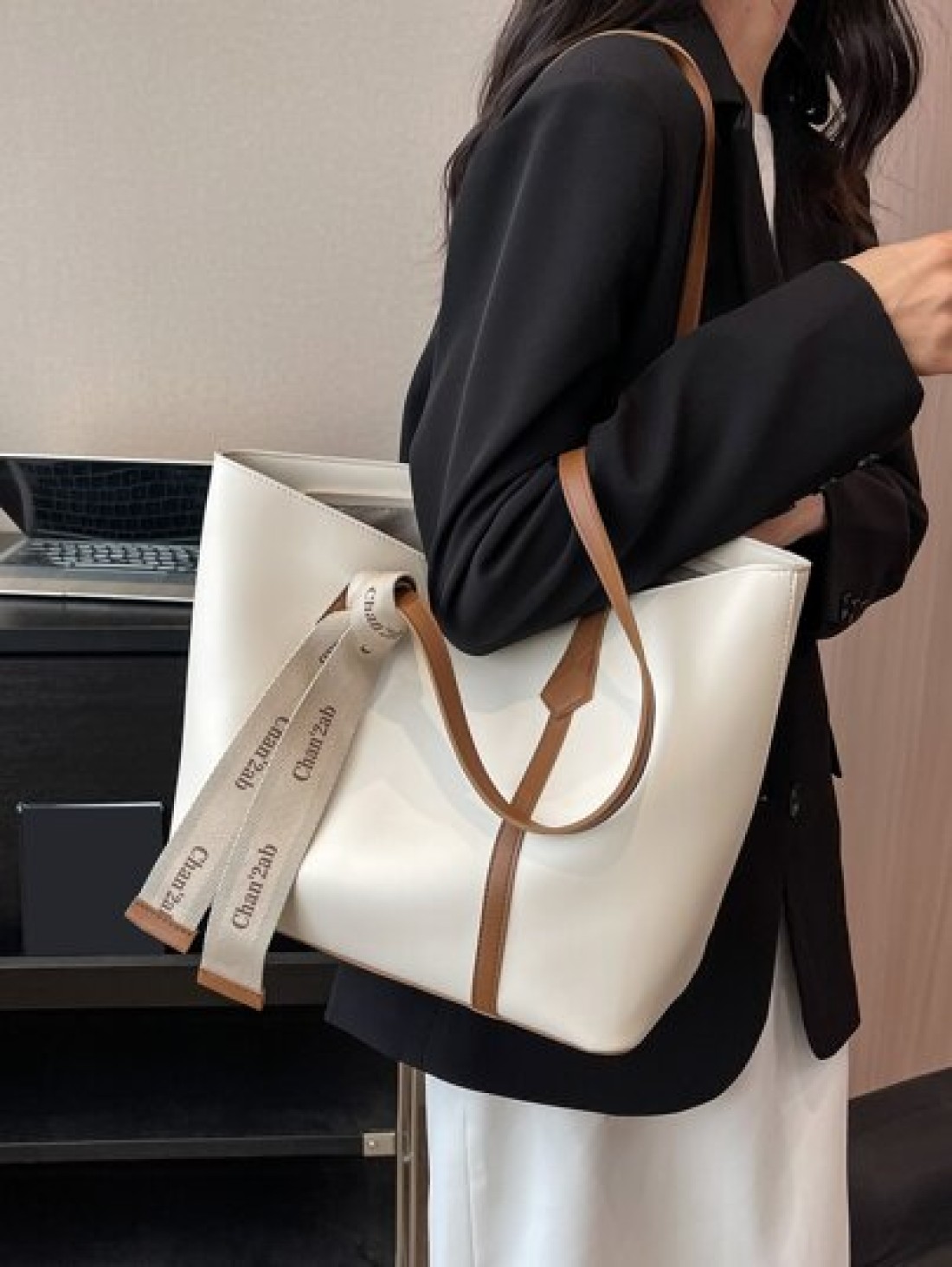Lightweight Business Casual Large Capacity Shoulder Tote Bag Double Handle Elegant Style Teacher Bag For Teen Girls Women College Students Rookies White Collar Workers Perfect For Office College Work