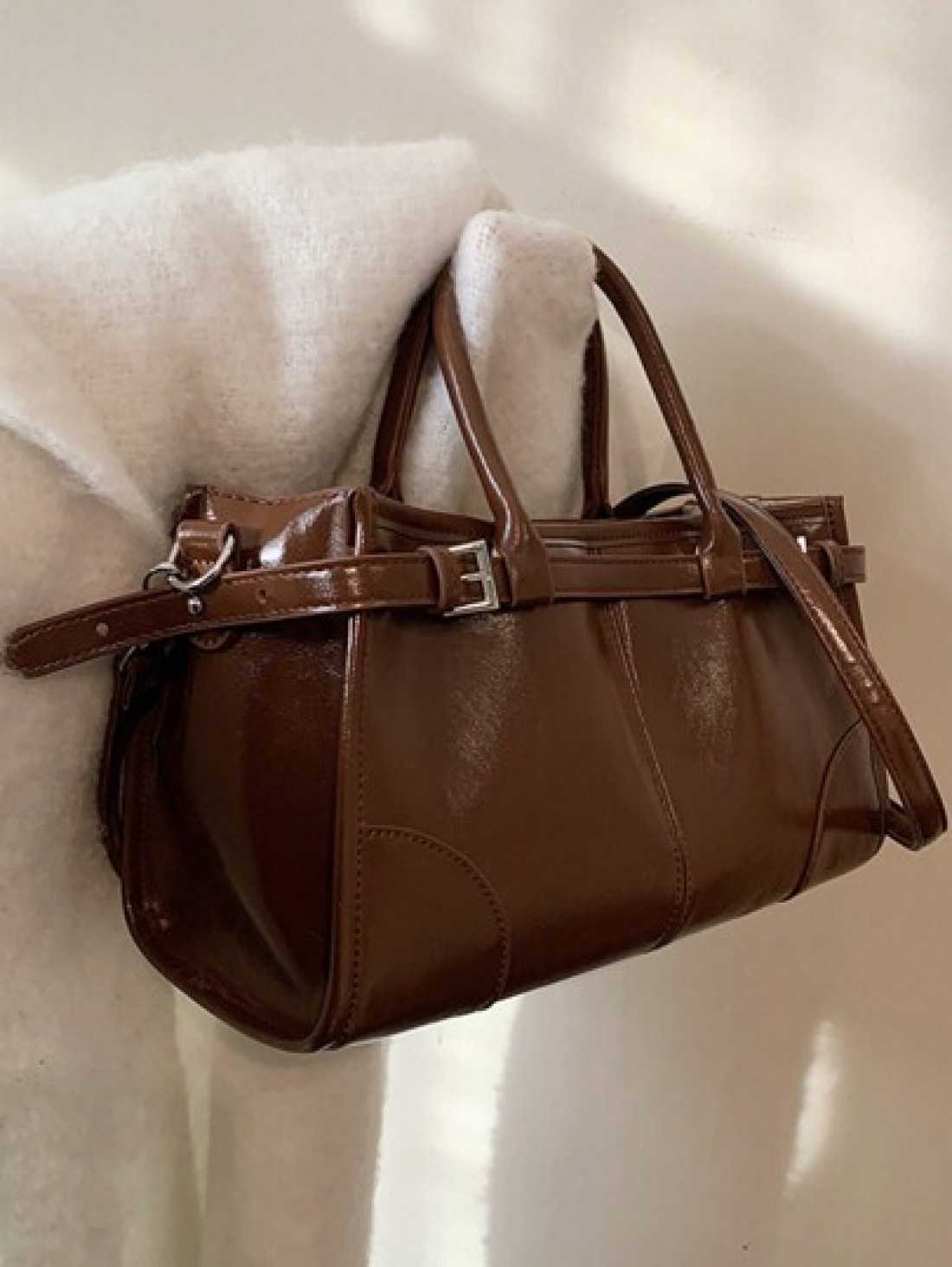Women s Glossy Tote Bag Large Capacity Fashion Handbag With Detachable Shoulder Strap Coffee Color