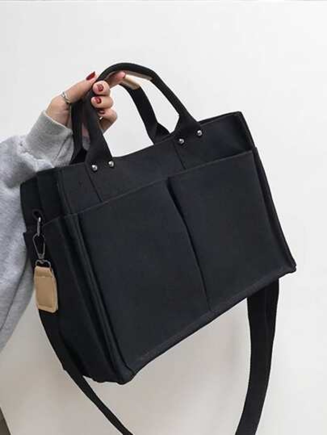 Large Capacity Canvas Tote Bag With Multiple Pockets For Casual Use Simple Canvas Tote Bag Wide Strap Crossbody Bag Multi Pockets Handbag for Travel