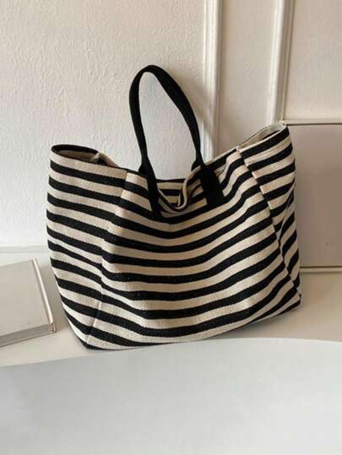 Yogodlns Simple Stripe Design Tote Bag For Girls Women Canvas Shoulder Bag Ladies Shopping Bags High Quality Handbagsschool Tote Bag Portable Foldable Business Casual Suitable For Teen Girls Women Col