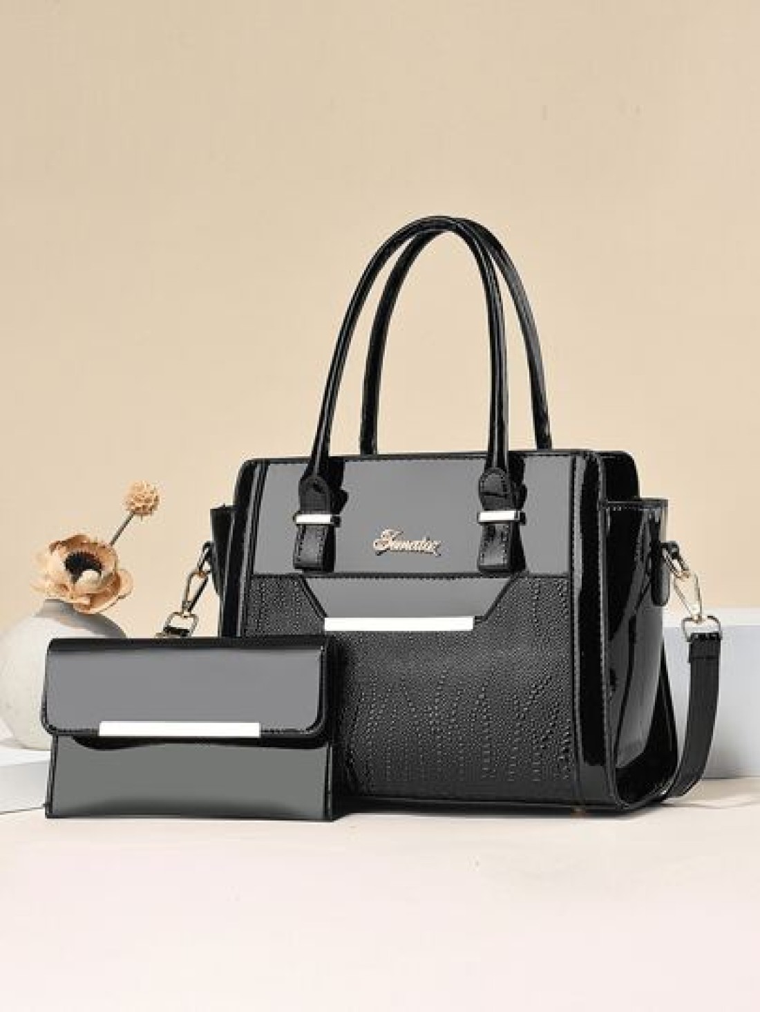 PLANEE 2pcs Fashionable Letter Patch Decorated Handbag With Coin Purse Business Casual Woman Bag Pefect For Office Business And Work Eye Catching Work Bags For Women Best Mothers Day Gifts Ever