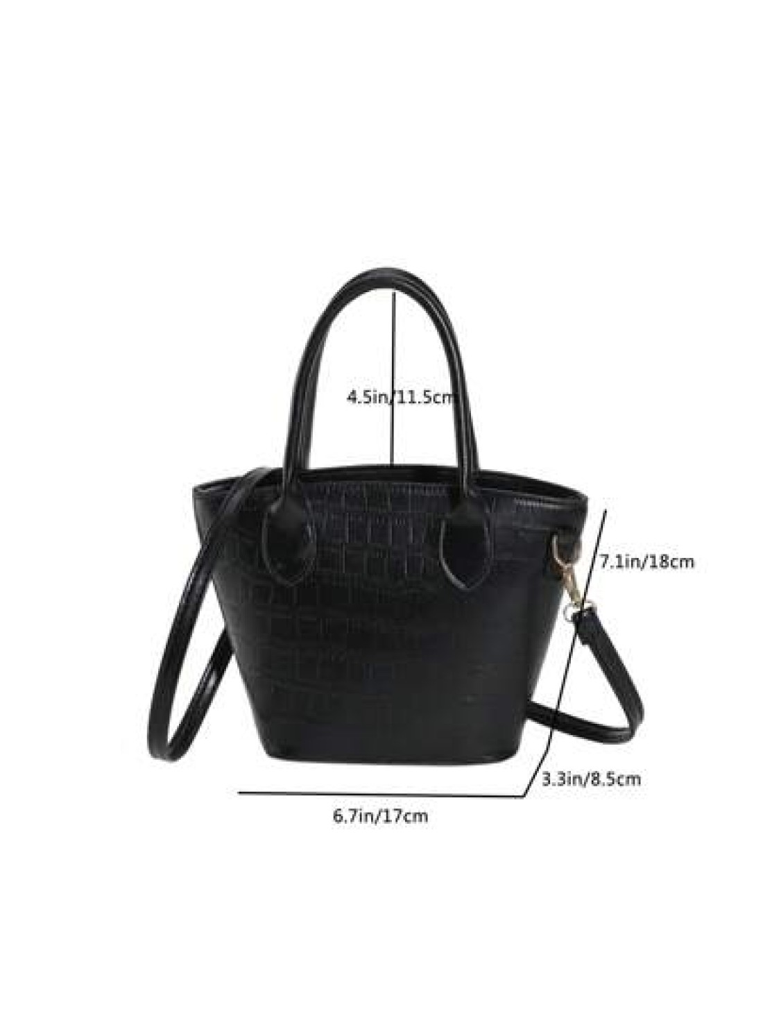 1pc Embossed Faux Leather Black Bucket Bag With Double Top Handles Adjustable Shoulder Strap And Zipper Closure Fashionable Crossbody Or Hand Bag For Women s Daily Use Work Or Shopping